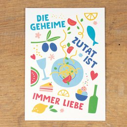 Postcard "The secret ingredient is always love" from recycled paper