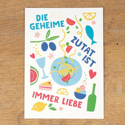 Postcard "The secret ingredient is always love" from recycled paper
