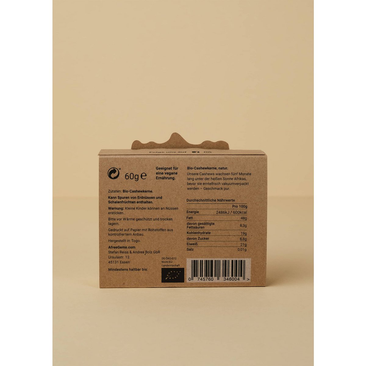 Premium Organic Crushews SnackPackNaturelContenu: 60g