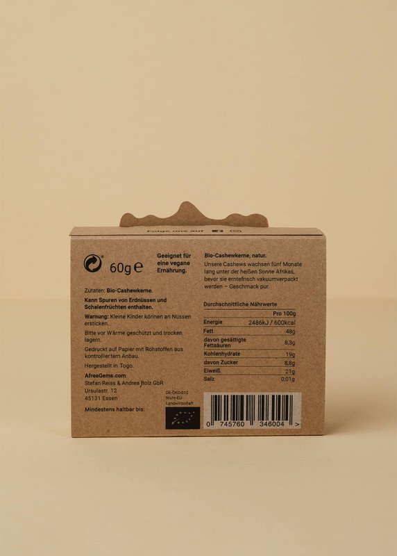 Premium Organic Crushews SnackPackNaturelContenu: 60g