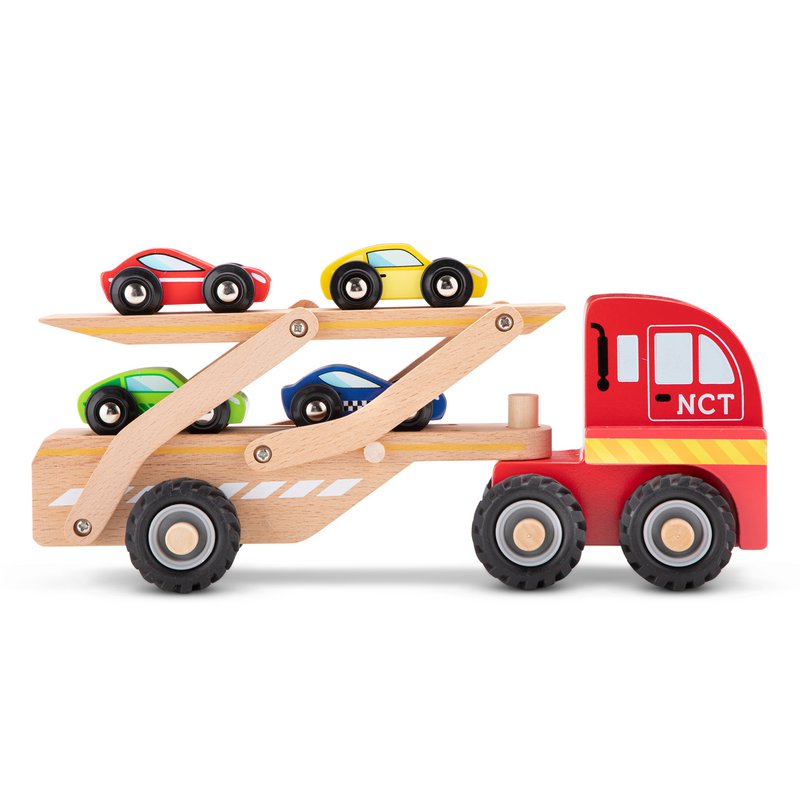 Transportador de Coches de Madera con 4 Coches