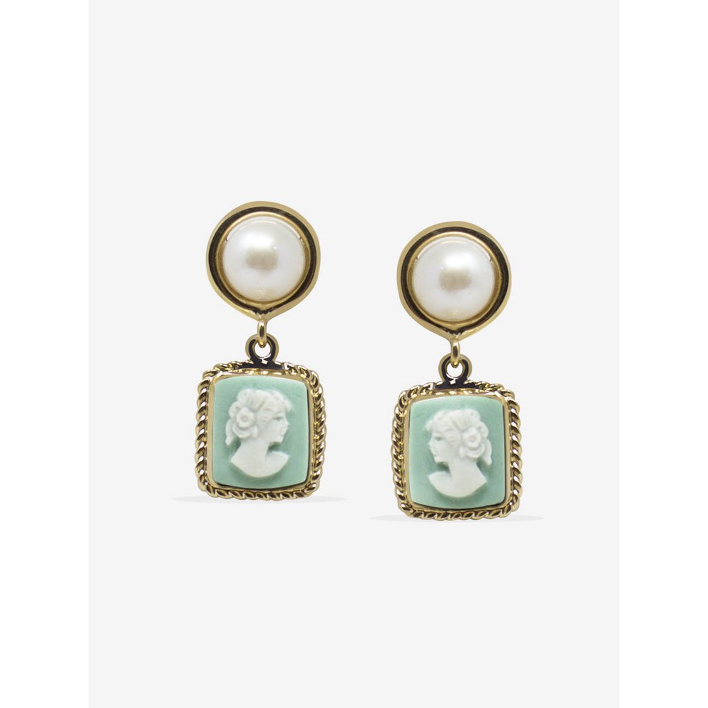 The Beloved Green Cameo Earrings With Pearls
