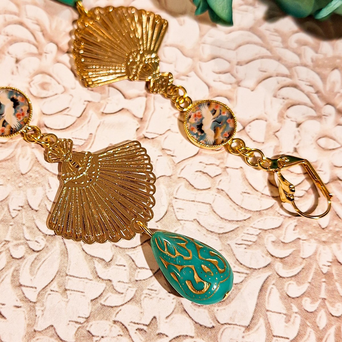 Boucles Eventail Perles arabesques Art deco Oiseau Fête des mères Cadeau Maman Cadeau Maîtresse