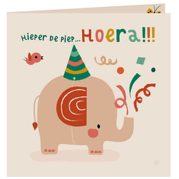 Gevouwen kaart - Hoera Olifant