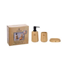 Set of 3 bamboo bathroom accessories