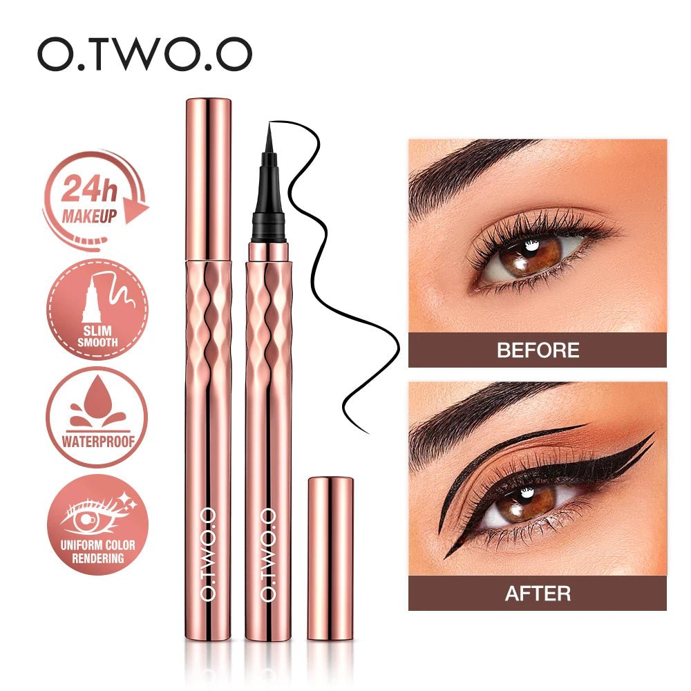 O.TWO.O Matita per eyeliner Eyeliner liquido Impermeabile a prova di sbavature Asciugatura rapida Indossabilità per 12 ore Eyeliner nero ultra fine per frecce