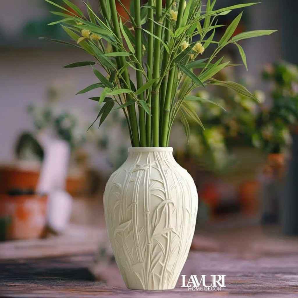 Les Fleurs "Bamboo" - Vase for Dried Flowers like Pampas Grass, 11 x 7.5 cm, Round Ceramic Vase with Petal Pattern