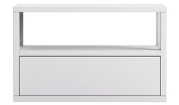 Auxiliary 1-drawer Nordic Sendai side table in white, light oak, or natural oak finishes. Minimalist Scandinavian design with a single drawer for storage.