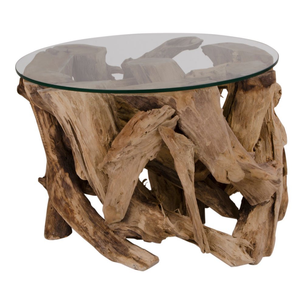 Grand Canyon Coffee Table - Coffee Table, glass with nature legs, Ø60x40 cm