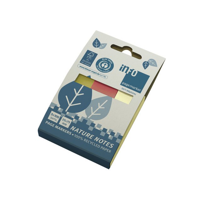 Info Page Marker papier 25x75mm, 3 kleuren recycled 100 vel per kleur