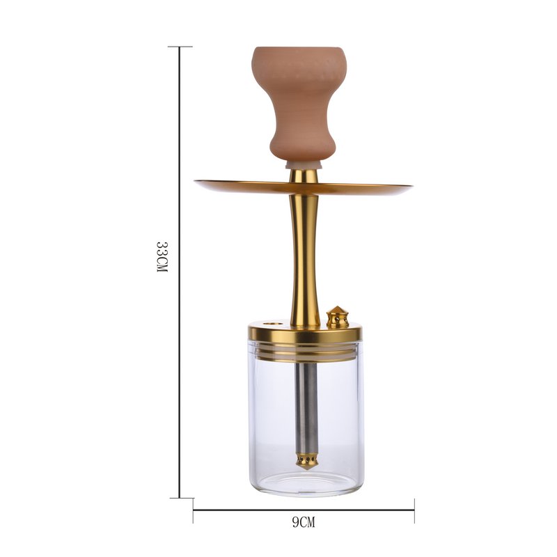 Chicha Komplettes Shisha-Set mit Silikonschlauch, Keramikkopf, Zange, Mundstück, Glassockel, Shisha-Komplettset Modern Gold