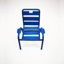  Blue mini chair with striped pattern, suitable for indoor or outdoor use.
