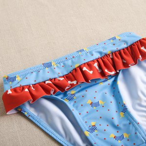 Bedrukt bikinibroekje voor babymeisjes met contrasterende ruches F20-23104032