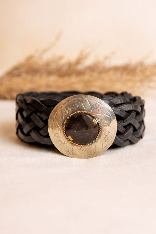 Narrow black leather belt
