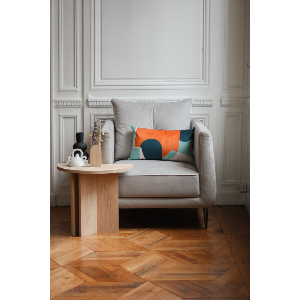 Coussin Dunes en velours motifs géométriques