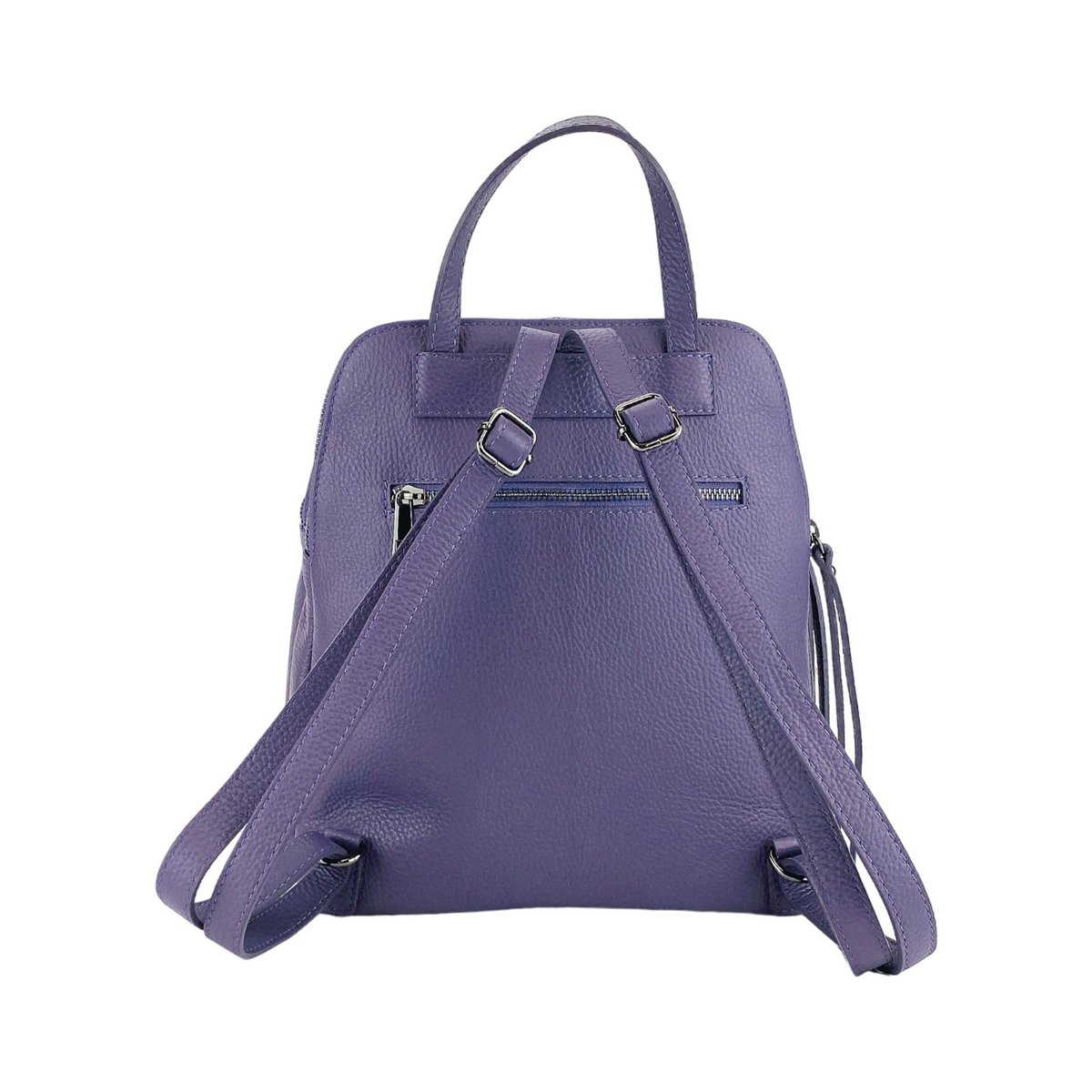 RB1018Y | Echt leren damesrugzak met dubbel compartiment, gemaakt in Italië, met verstelbare schouderbanden. Gunmetal metalen accessoires - Paarse kleur - Afmetingen: 26 x 30 x 14,5 cm
