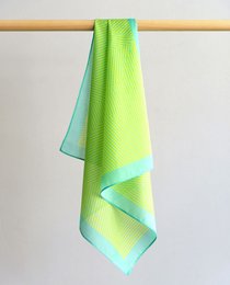 Vibrant green and blue silk-cotton blend scarf, 60x60 cm, with a soft, flowing texture and a stylish, versatile design.