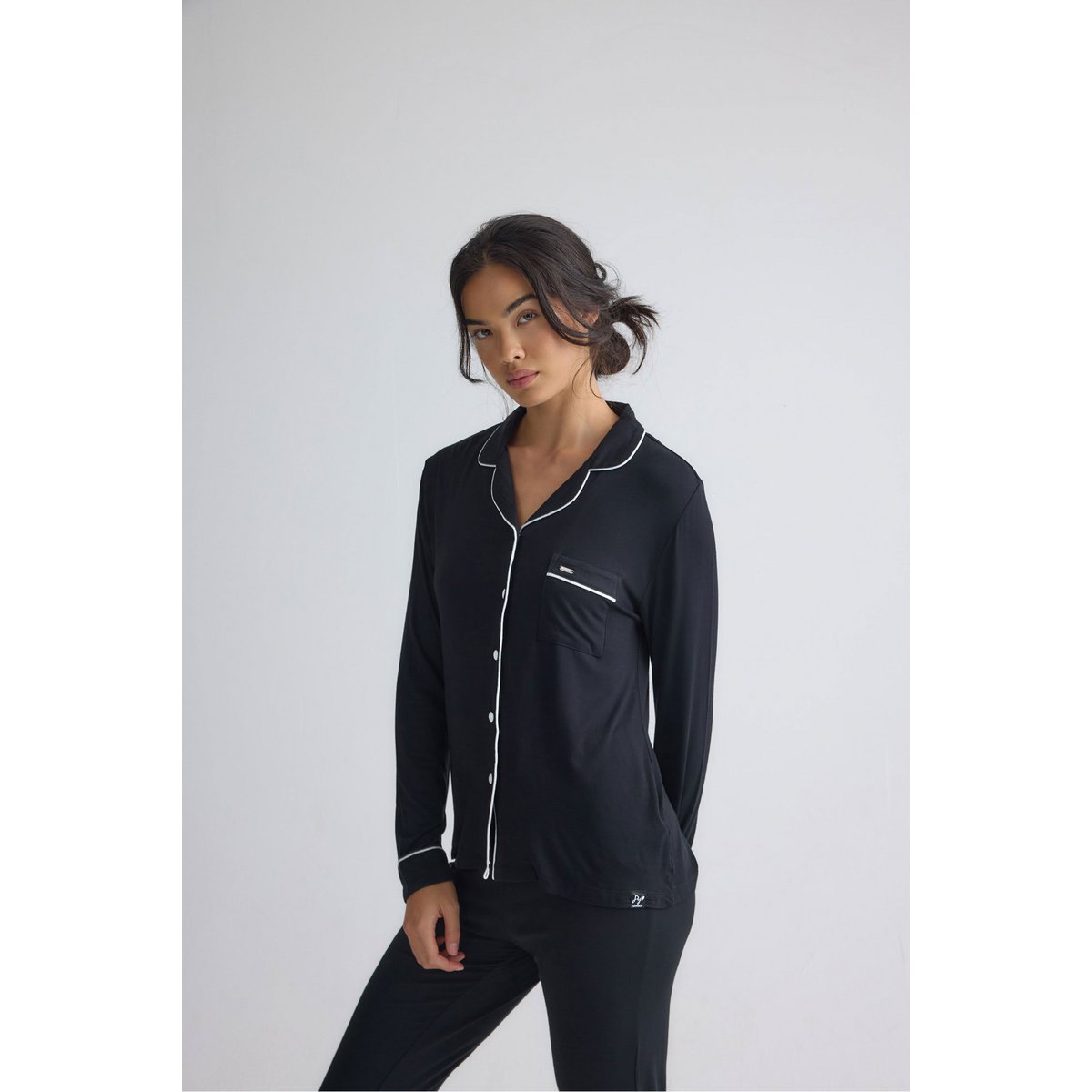 Langes Pyjama-Set aus Bambus in Schwarz