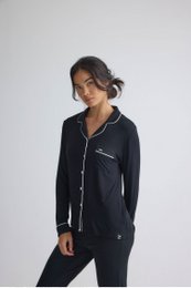 Langes Pyjama-Set aus Bambus in Schwarz