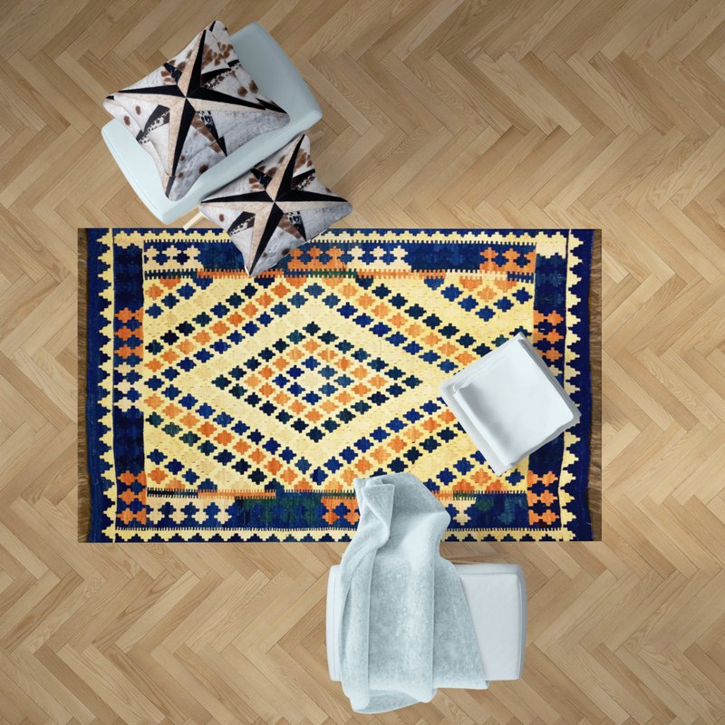 Alfombras Kilim rectangulares de arena dorada