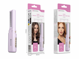 NOVOTECK HT-002 Cepillo para alisar y peinar el cabello 2 en 1 - Recargable, 3 configuraciones de temperatura, 1500 mAh, carga USB-C