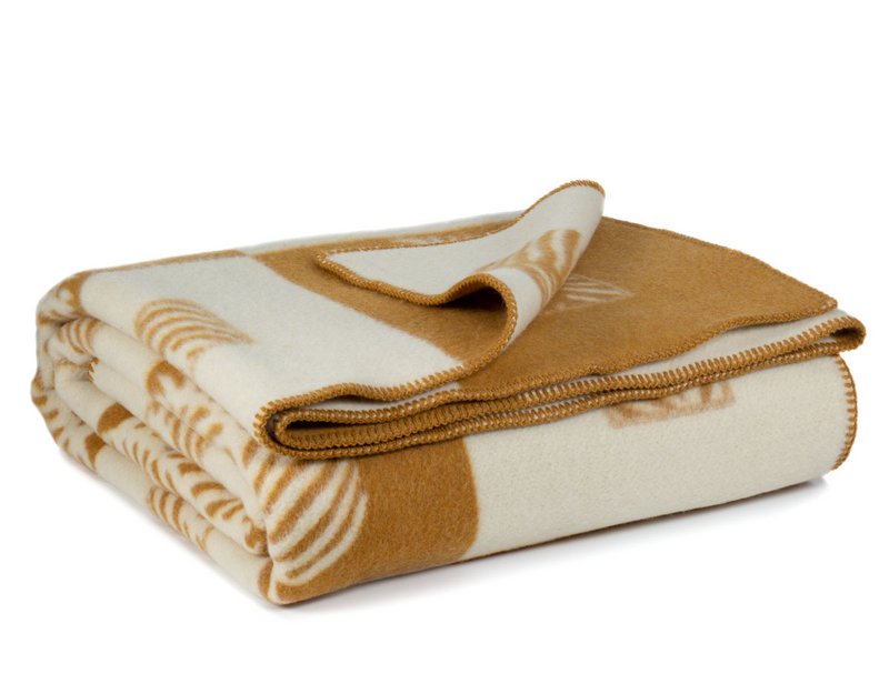 Coperta da letto in lana merino LEAF ocra