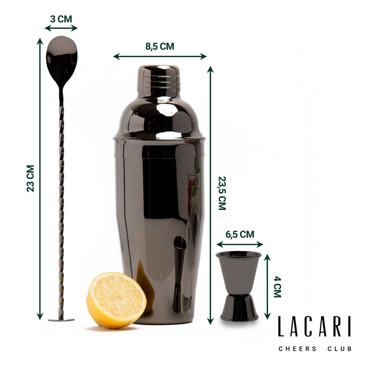 LACARI Premium Cocktailset | 3-delige barmanset | roestvrij staal | Zwart