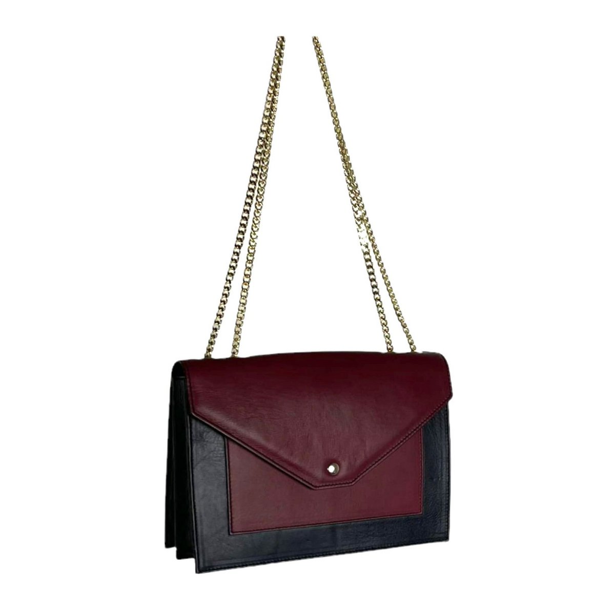 Leather Shoulder Bag with Chain Handles and Button Flap 56848