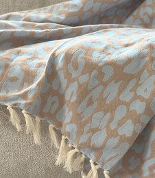 Karierter Überwurf Leopard – Karamellblau – 150 x 250 cm