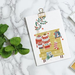 Postkarte 'Weihnachtsfrühstück (mit Katze)'