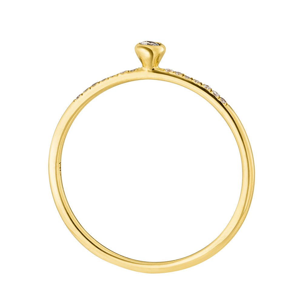 Anillo pequeño, diamante blanco, oro amarillo de 14 quilates