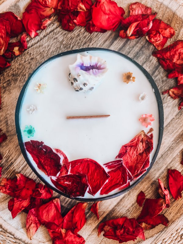 Candela Poehina - fiore di tiaré - guscio di cocco