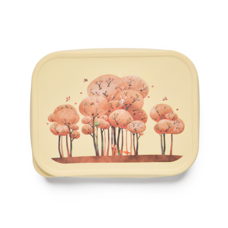 Fiambrera para niños JENARD®, acero inoxidable con tapa de silicona, incluye divisor, crema/bosque con animales