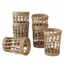Set of 6 Pack Wicker Woven Cup Holders Heat Resistant Hand Woven Drink Glass Cup Holder Chic Rustic Countryside Dining Table Kitchen Decor  (No glass cup)