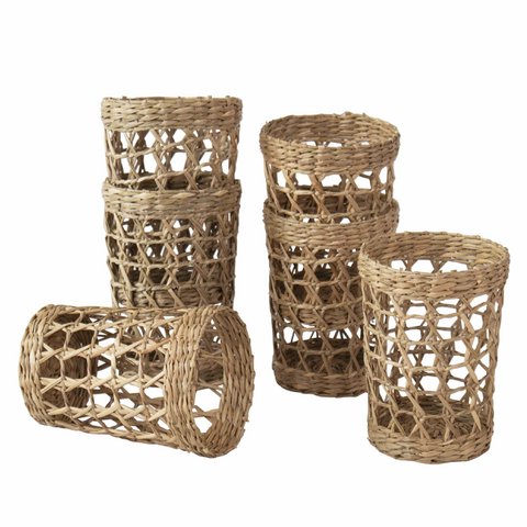 Set of 6 Pack Wicker Woven Cup Holders Heat Resistant Hand Woven Drink Glass Cup Holder Chic Rustic Countryside Dining Table Kitchen Decor  (No glass cup)
