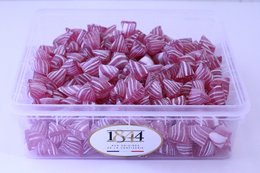 Lavender-flavored hard candies from Carpentras, France, in a 1kg box. Rectangular, striped candies in shades of purple.