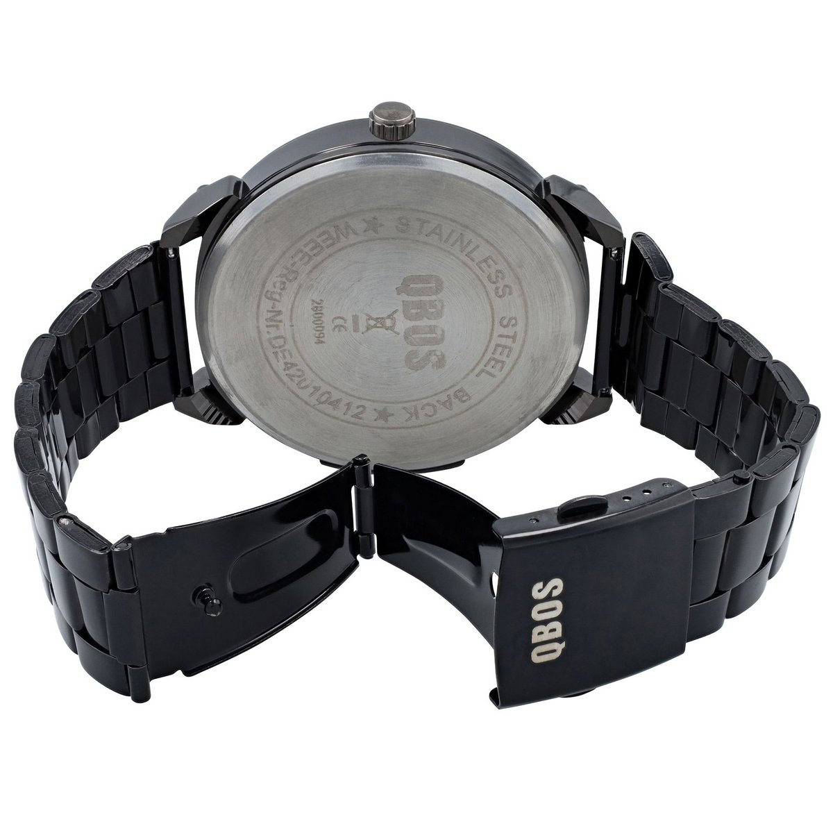 Reloj de hombre QBOS con correa de acero inoxidable, negro + marrón