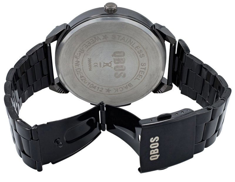 Reloj de hombre QBOS con correa de acero inoxidable, negro + marrón