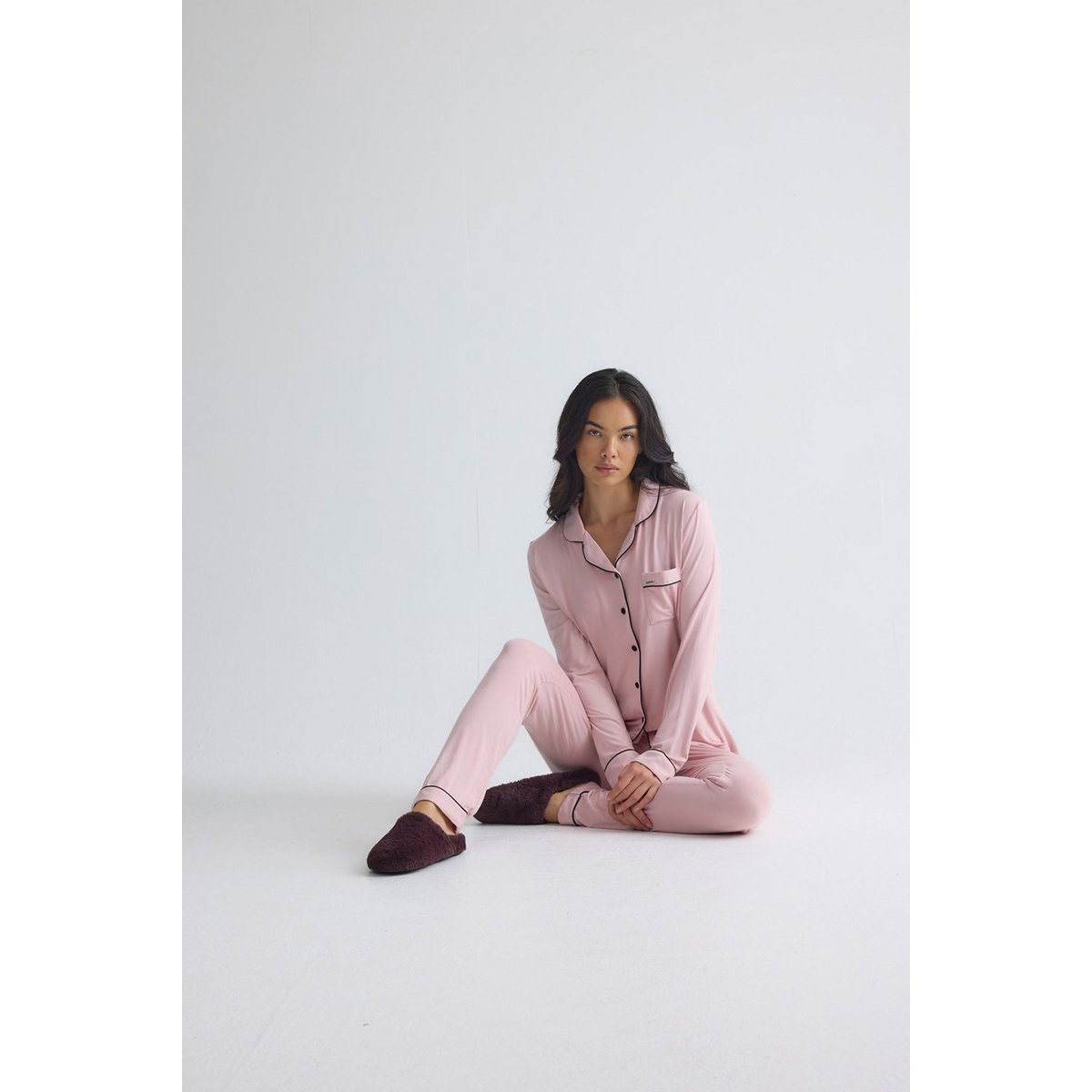 Langes Bambus-Pyjama-Set in Rosa