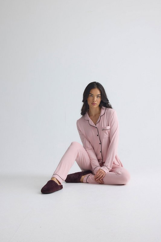 Langes Bambus-Pyjama-Set in Rosa