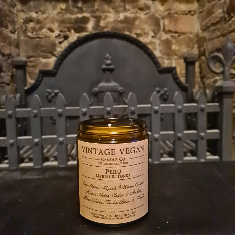 Peru Myrrhe und Tonka Sojawachskerze Vintage Vegan