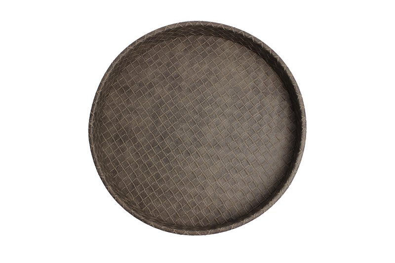 Ronde dienblad synthetisch leer bruin diamanten 26 × 26 × 4 cm