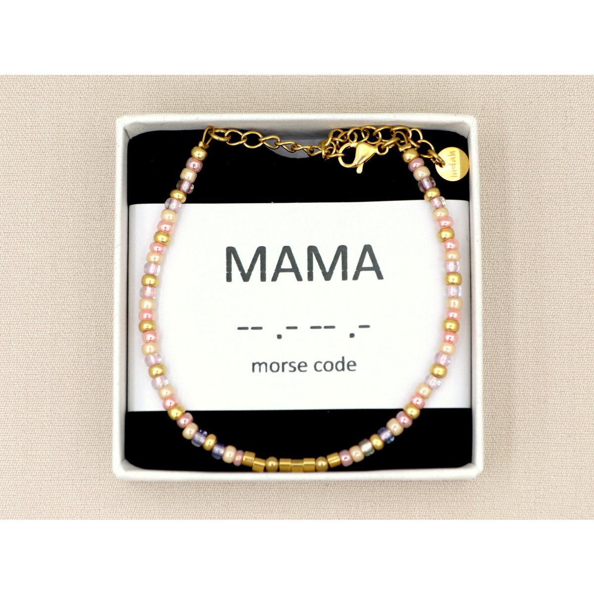 morse code armband mama roze, zilver of goud roestvrijstaal