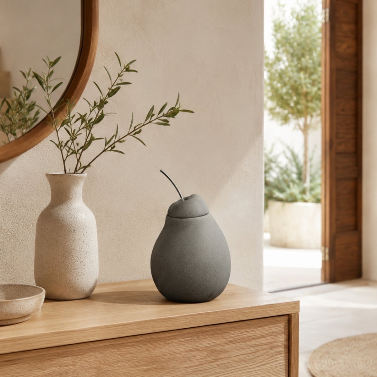 Parfumebrænder - Belle Hélène - Duftende vokssmeltebrænder - Diffuser for æterisk olie og hjemmeduft - Aromaterapi lysestage i træ og keramik