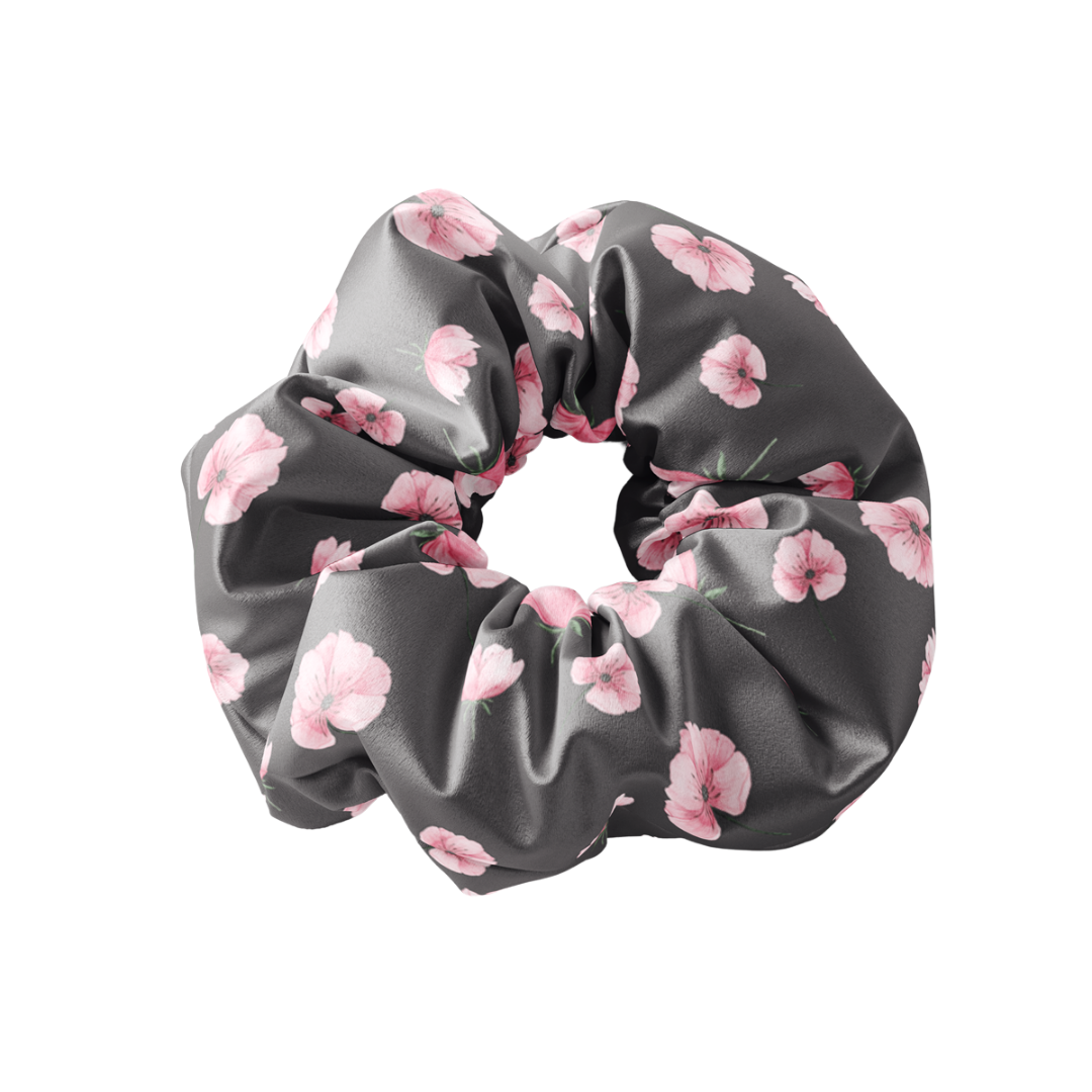 Scrunchie PINK BLOMST ASK GRÅ