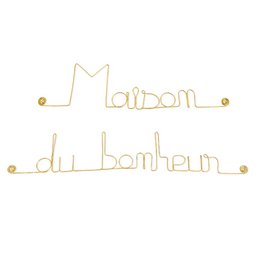 Wall Decoration in Golden Brass Wire "House of Happiness" - Wall Jewelry to pin