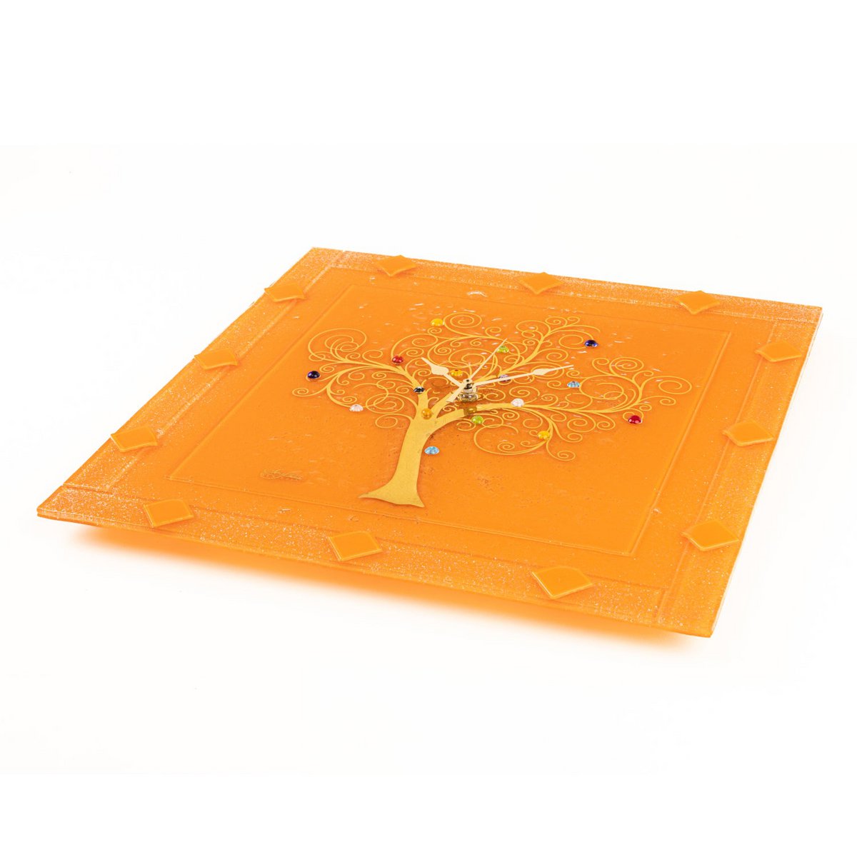 Vierkante muurhorloge in Murano Glass, voorkeurscadeau -idee, gouden gouden decoratie