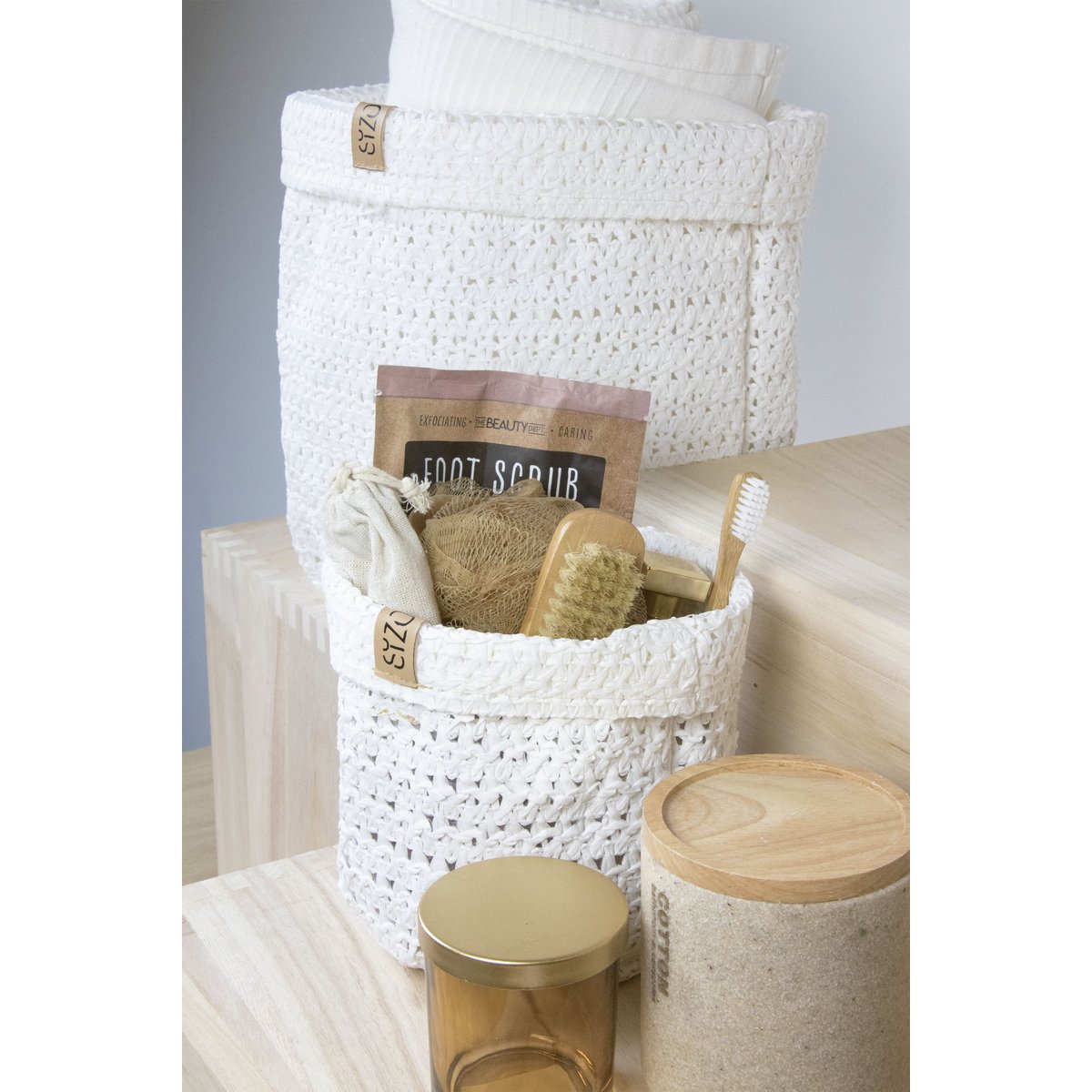 Bolsa de papel de punto SIZO Blanca con forro impermeable biodegradable