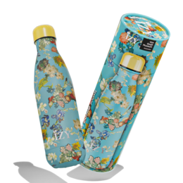 Floral patterned thermos bottle with a capacity of 500ml, featuring a stainless steel construction and double-walled insulation to keep contents warm for 12 hours.