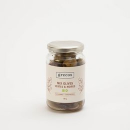 MIX ORGANIC GREEN AND BLACK OLIVES - GLASS JAR 180G